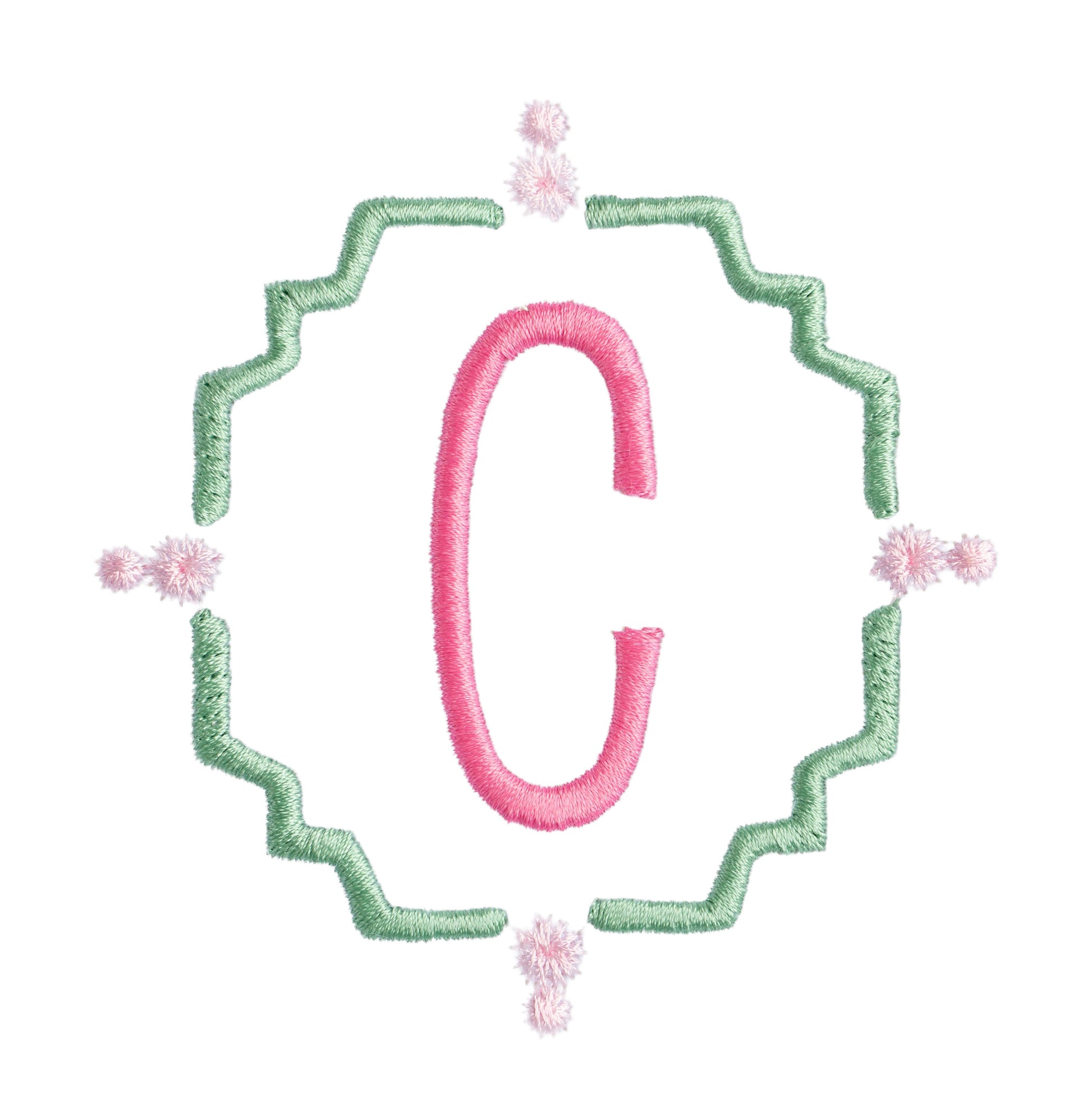 Close up of monogram design that coordinates with the Deacon Lane Dragonfly group