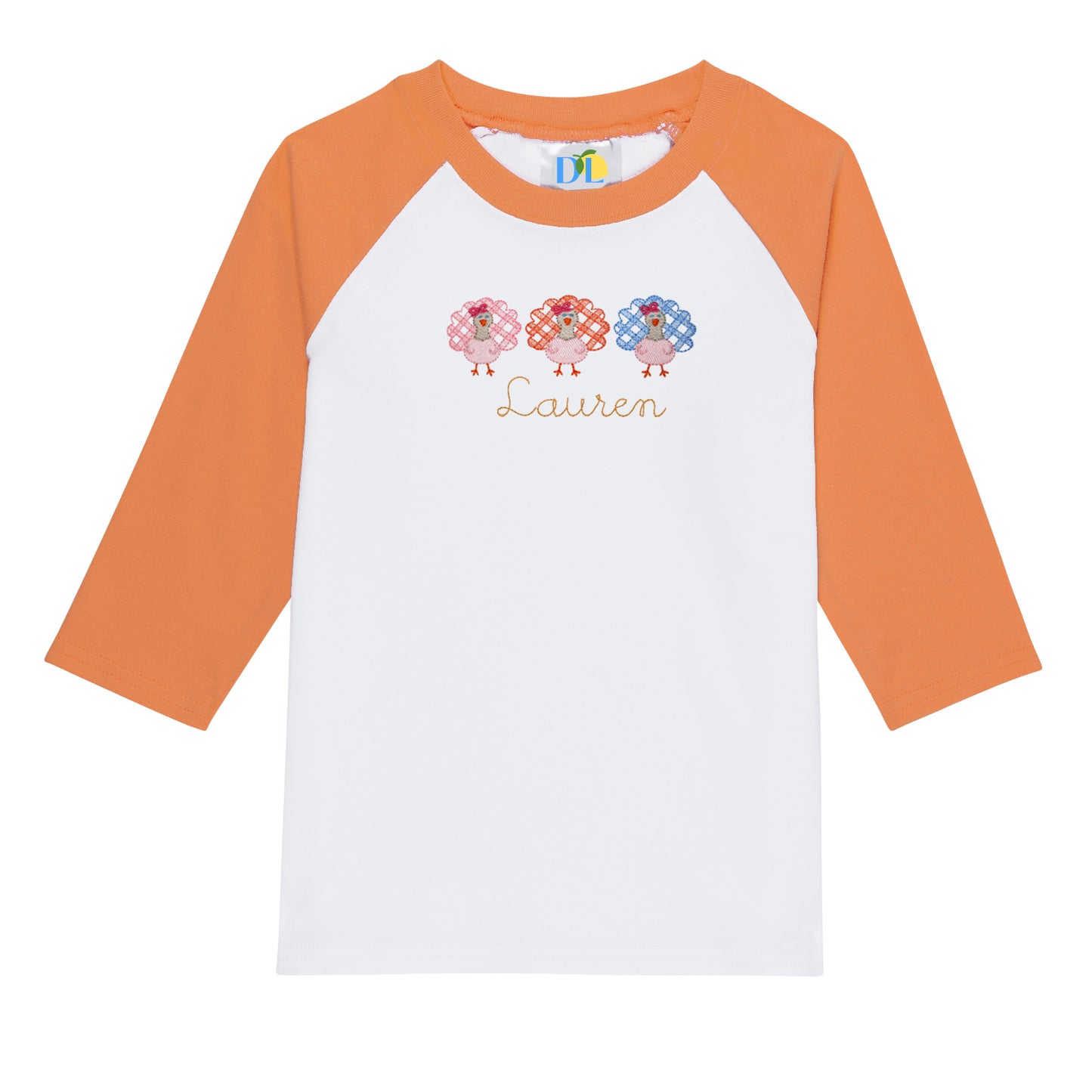 Girl Gingham Turkey Trio Raglan Sleeve Tee